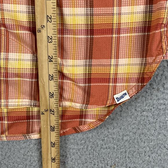 Duluth Trading Co Button Shirt Women's Size Large Orange Plaid Polyester Stretch - Picture 6 of 9